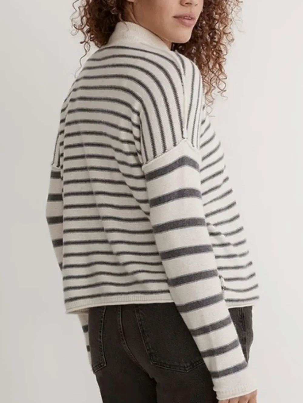 Madewell Stripe-Play Mockneck Pullover Sweater NI116 XXS Ivory Grey Merino Wool - Picture 4 of 8